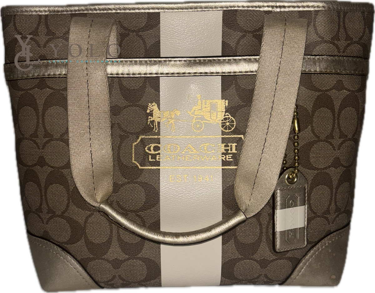 Coach Signature Heritage Stripe Tote – Monogram Canvas Shoulder
