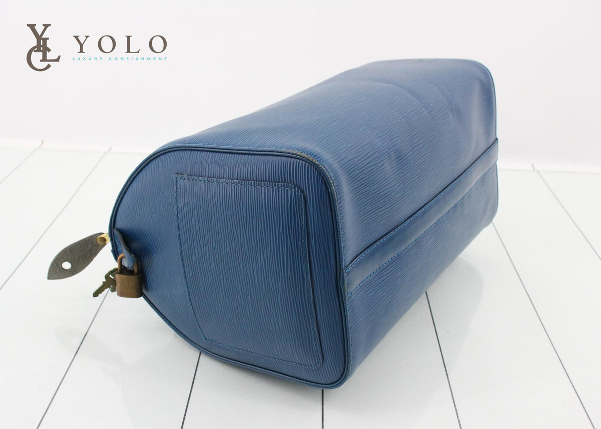Louis Vuitton Epi Blue Speedy 30 Bag – LV Leather Top Handle 