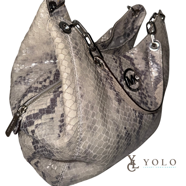 Michael Kors Python Embossed Leather Fulton Chain Hobo Bag