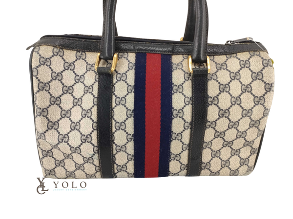 Authentic Vintage Web Gucci Medium Boston Bag