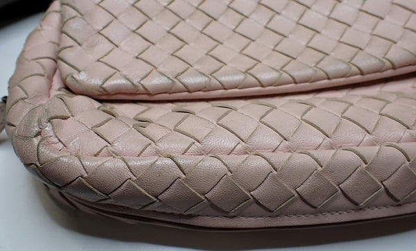 Bottega Veneta Intrecciato Woven Leather Crossbody Bag Pink Flap Shoulder Bag