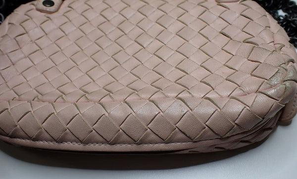 Bottega Veneta Intrecciato Woven Leather Crossbody Bag Pink Flap Shoulder Bag