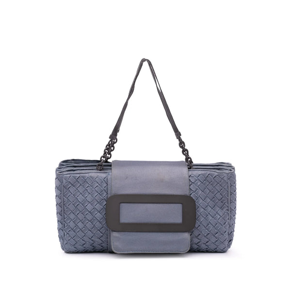 Bottega Veneta Grey Canvas Intrecciato Buckle Flap Bag