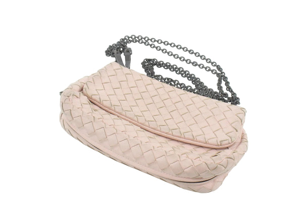 Bottega Veneta Pink Intrecciato Leather Flap Crossbody Bag
