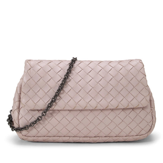 Bottega Veneta Pink Intrecciato Leather Flap Crossbody Bag