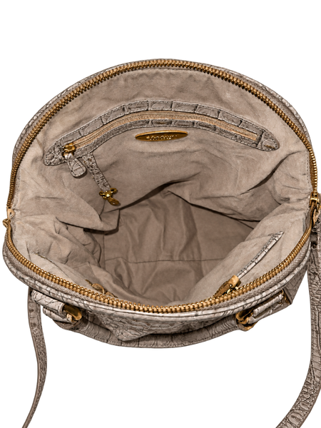 Brahmin Louise Metallic Taupe Croc Embossed Leather Satchel