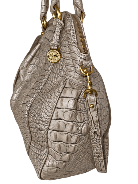 Brahmin Louise Metallic Taupe Croc Embossed Leather Satchel