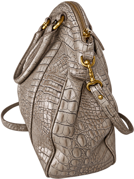 Brahmin Louise Metallic Taupe Croc Embossed Leather Satchel