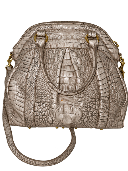 Brahmin Louise Metallic Taupe Croc Embossed Leather Satchel
