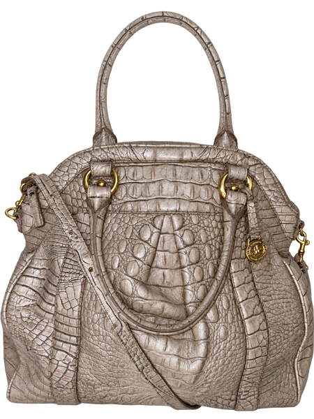 Brahmin Louise Metallic Taupe Croc Embossed Leather Satchel