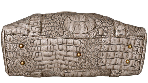 Brahmin Louise Metallic Taupe Croc Embossed Leather Satchel