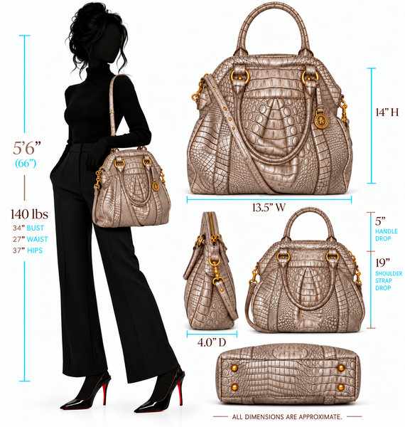 Brahmin Louise Metallic Taupe Croc Embossed Leather Satchel