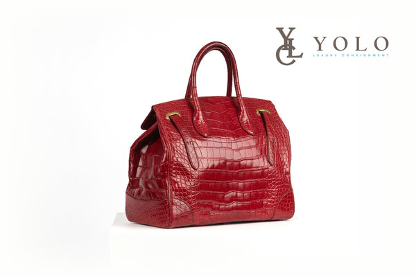 Ralph Lauren Collection Red Alligator Leather Ricky 33 Top-Handle Bag
