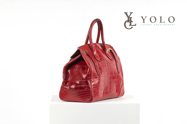 Ralph Lauren Collection Red Alligator Leather Ricky 33 Top-Handle Bag