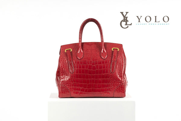 Ralph Lauren Collection Red Alligator Leather Ricky 33 Top-Handle Bag