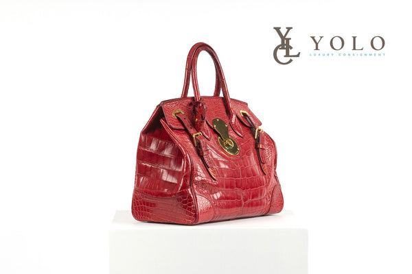 Ralph Lauren Collection Red Alligator Leather Ricky 33 Top-Handle Bag