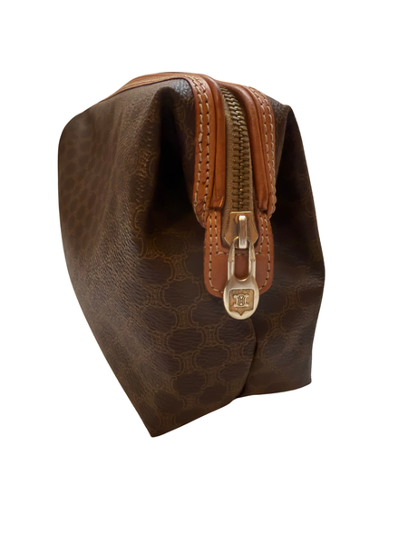 Celine Vintage Macadam Cosmetic Pouch Coated Canvas Makeup & Toiletry Bag