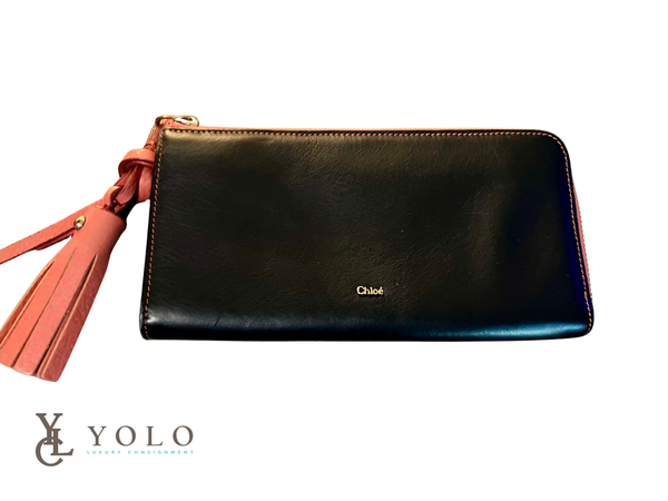 Chloe Leather Black Corner Zip Long Wallet