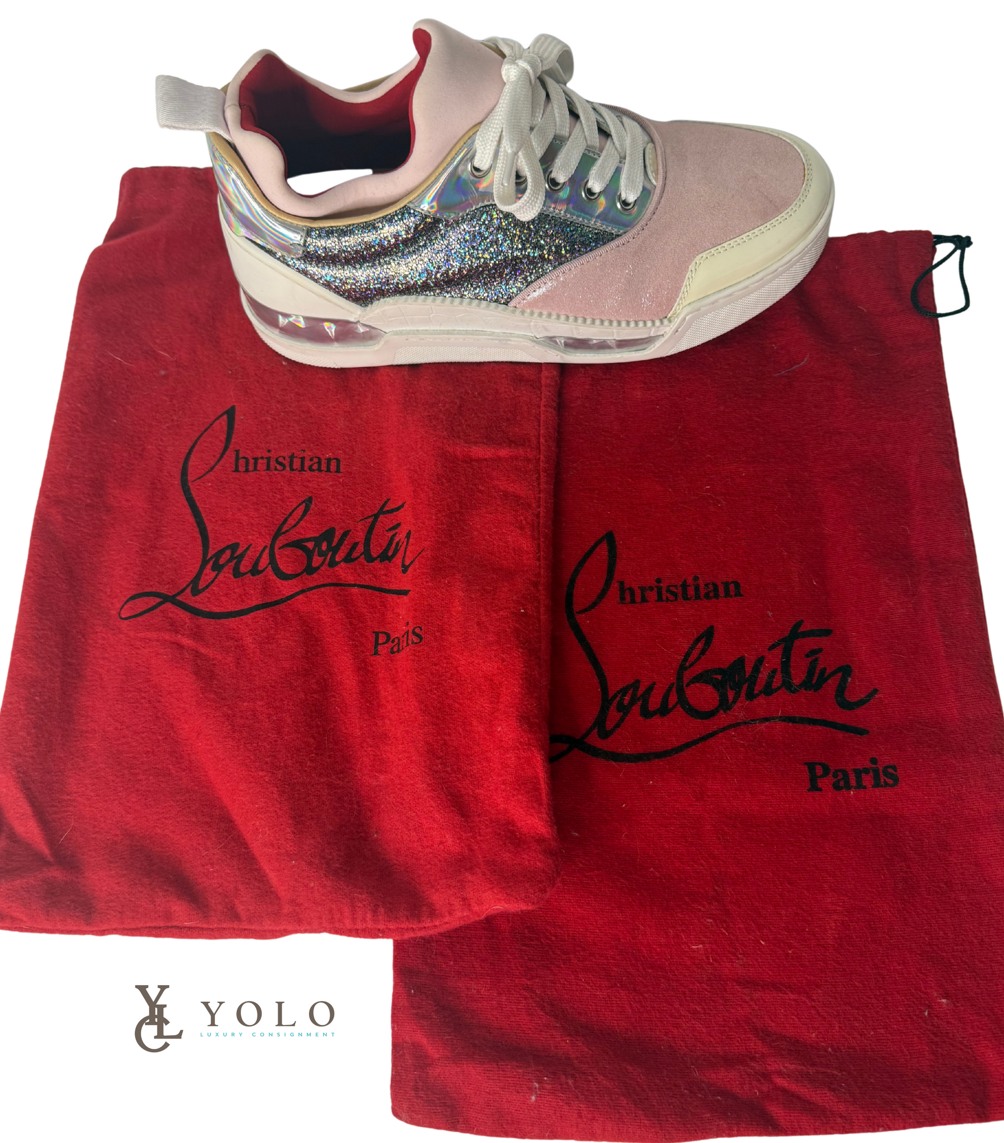 Christian Louboutin Leather Holographic Glitter Aurelian Sneakers