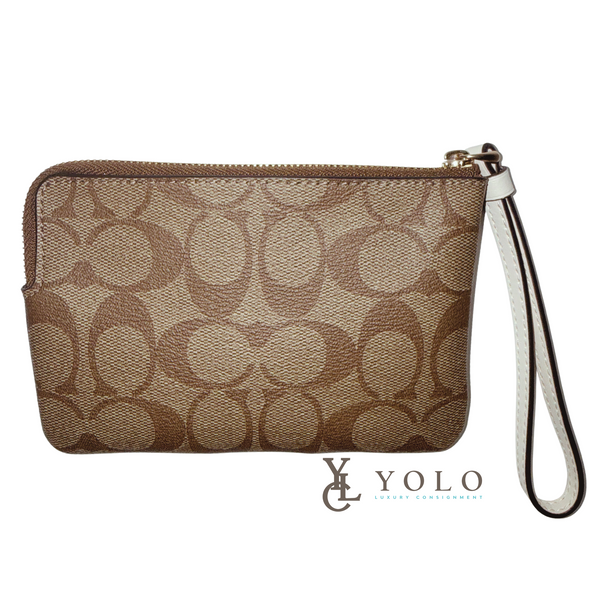 Coach Signature Chalk Stripe Corner Zip Wristlet