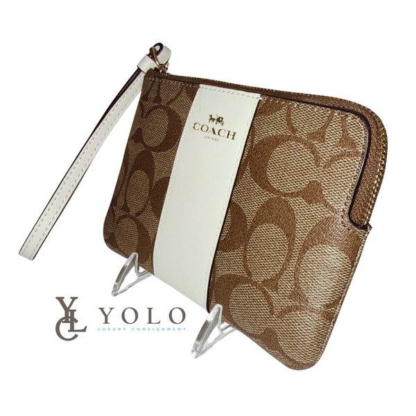 Coach Signature Chalk Stripe Corner Zip Wristlet
