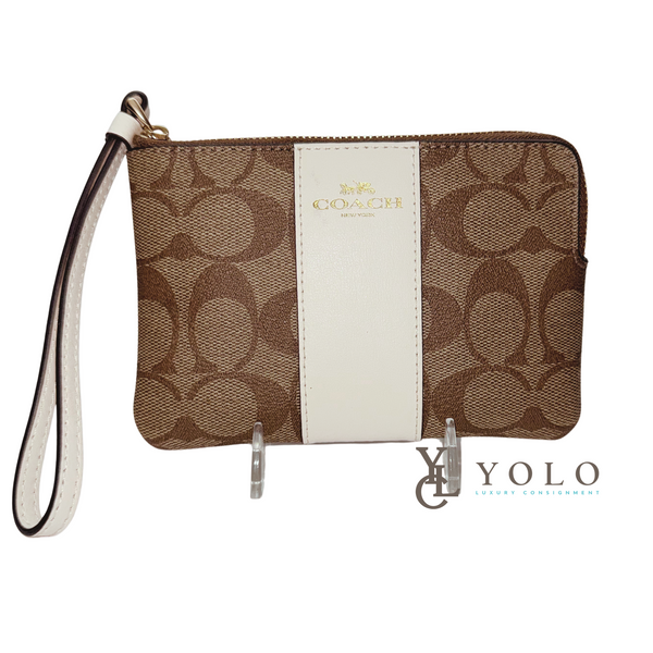 Coach Signature Chalk Stripe Corner Zip Wristlet
