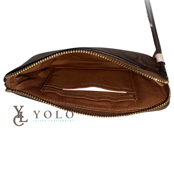 Coach Signature Chalk Stripe Corner Zip Wristlet