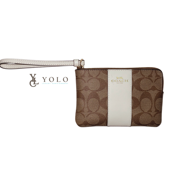 Coach Signature Chalk Stripe Corner Zip Wristlet