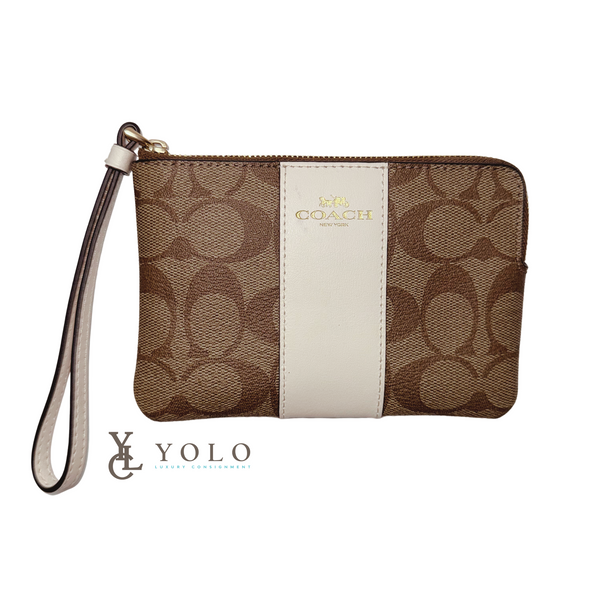 Coach Signature Chalk Stripe Corner Zip Wristlet