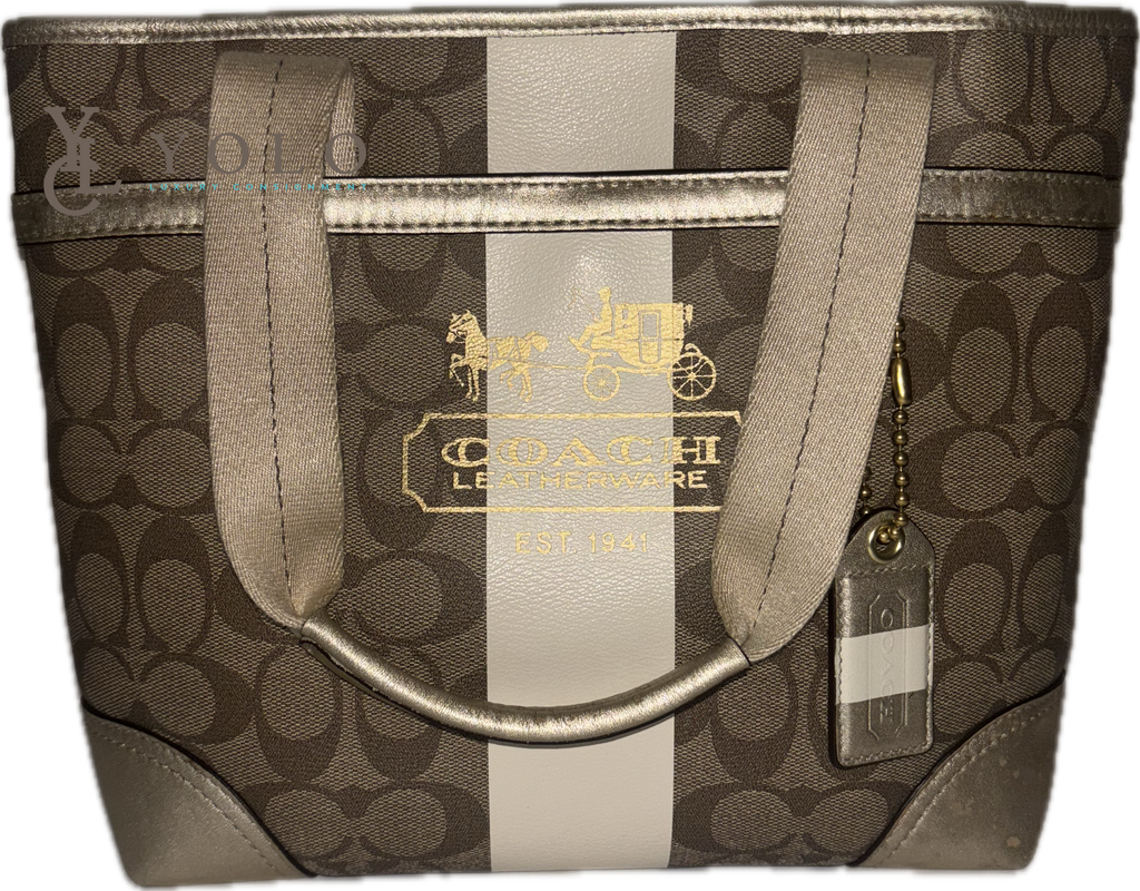 Coach Signature Heritage Stripe Tote – Monogram Canvas Shoulder