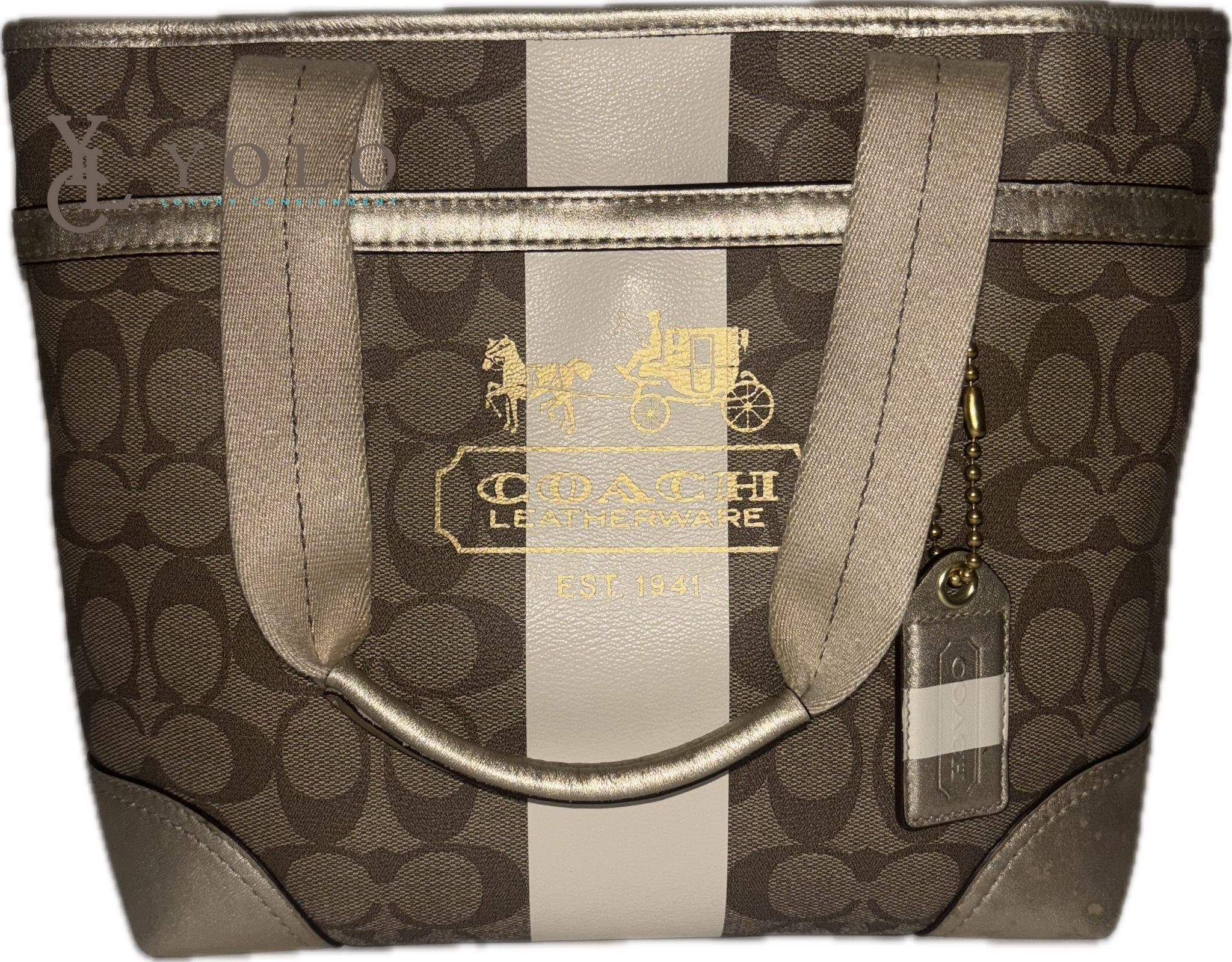 バッグ COACH Heritage Striped Large Tote Bag Coach Signature Heritage Stripe Tote – Monogram Canvas Shoulder