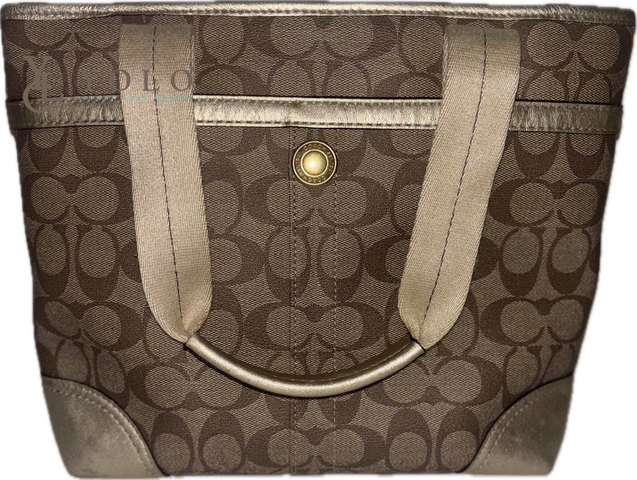 Coach Signature Heritage Stripe Tote – Monogram Canvas Shoulder 