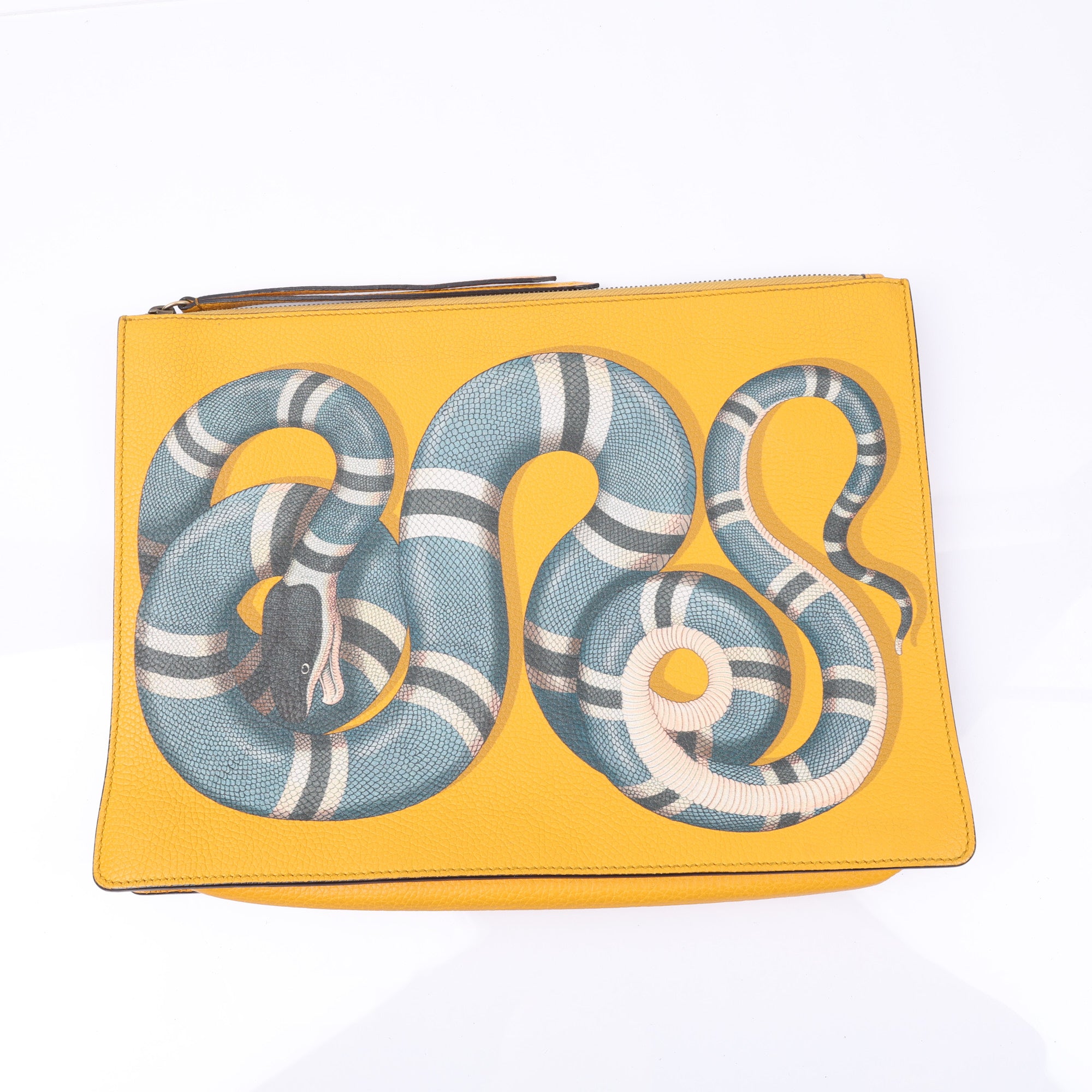 GUCCI ケース　スネーク柄 Gucci Kingsnake Leather Zip Pouch Clutch – Yellow Printed Leather