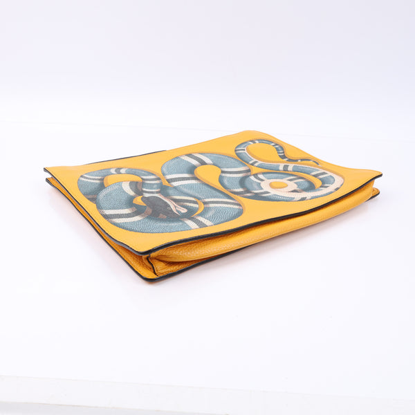Gucci Yellow Leather Kingsnake Print Messenger Clutch Bag