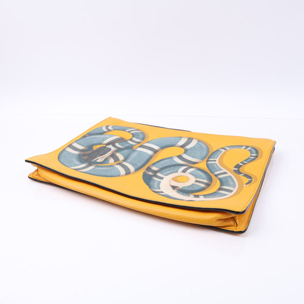 Gucci Yellow Leather Kingsnake Print Messenger Clutch Bag