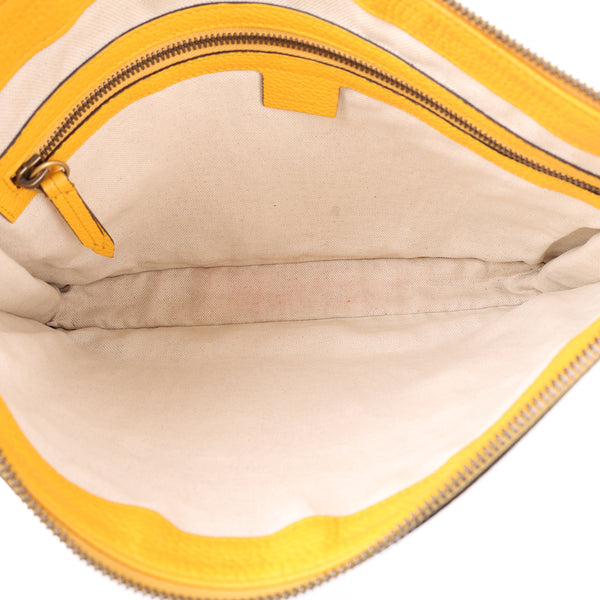 Gucci Yellow Leather Kingsnake Print Messenger Clutch Bag