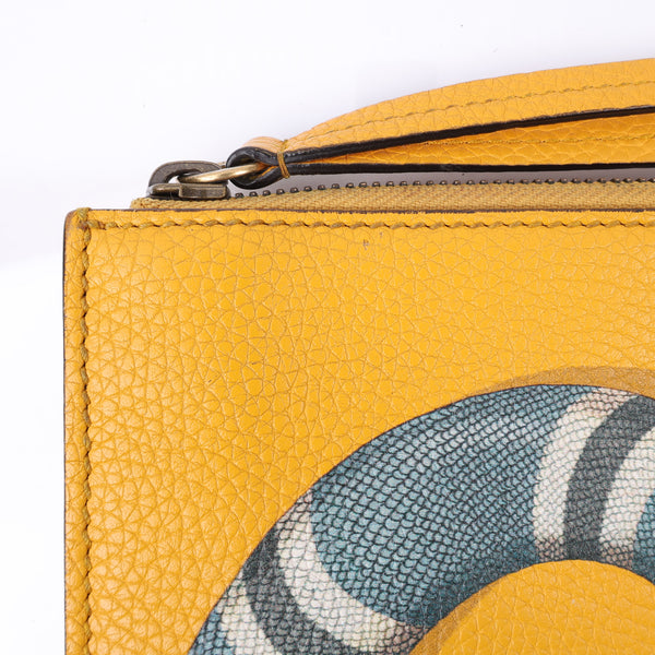 Gucci Yellow Leather Kingsnake Print Messenger Clutch Bag