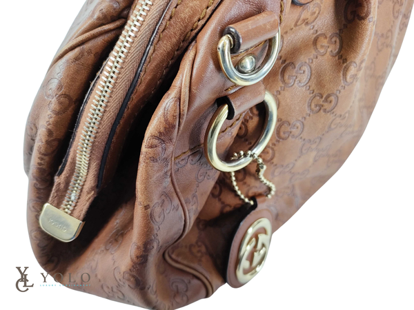 Gucci Brown Leather Guccissima Sukey Boston Handbag