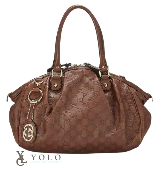 Gucci Brown Leather Guccissima Sukey Boston Handbag