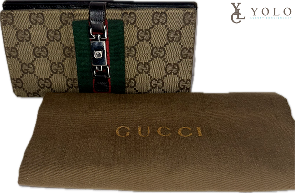 Gucci Monogram Sherry Web Continental Wallet