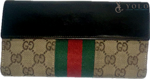 Gucci Monogram Sherry Web Continental Wallet