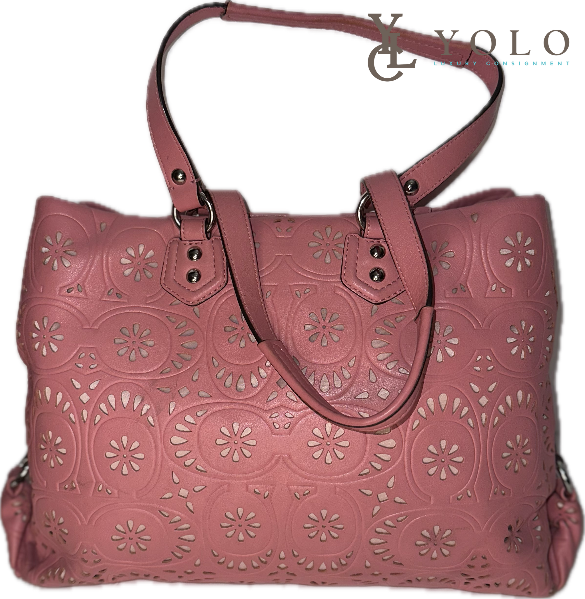 Coach Lace Eyelet Ashley Carryall Bag – Floral Leather Satchel