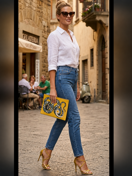 Gucci Yellow Leather Kingsnake Print Messenger Clutch Bag