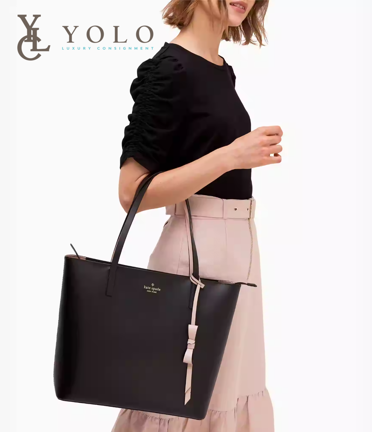 Authentic Preloved Kate Spade Leather Lawton Way Rose Tote YOLO Luxury Consignment