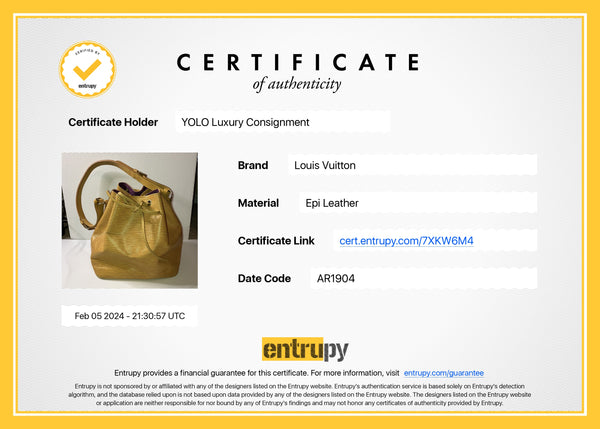 Louis Vuitton Epi Leather Yellow Petite Noe Bag