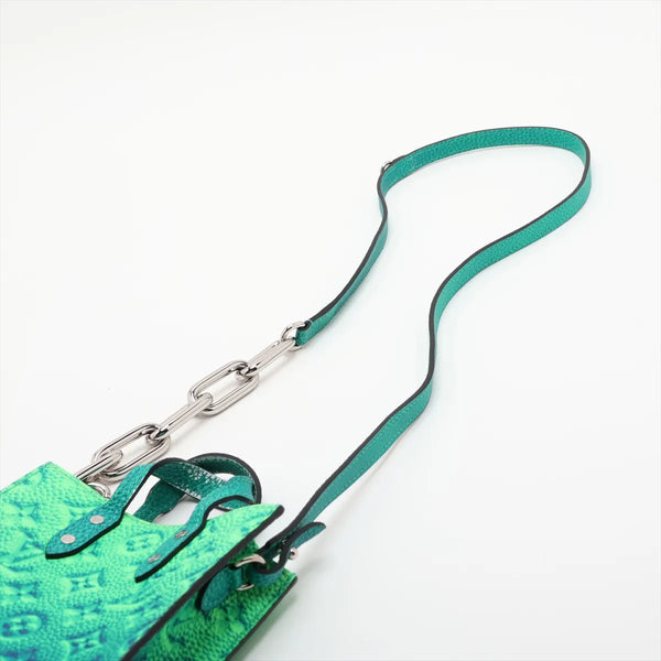Louis Vuitton Taurillon Illusion Sac Plat XS Blue Green Monogram Leather Bag