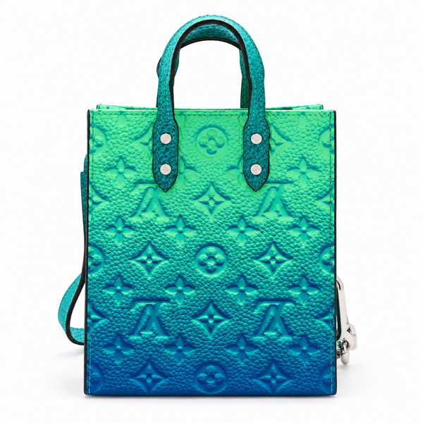 Louis Vuitton Taurillon Illusion Sac Plat XS Blue Green Monogram Leather Bag