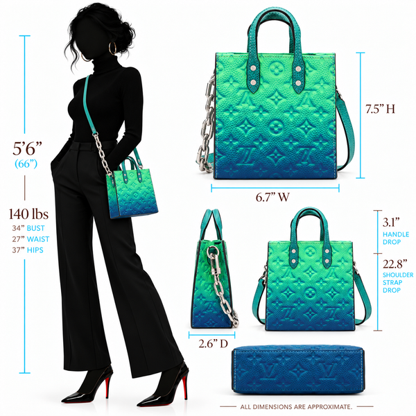 Louis Vuitton Taurillon Illusion Sac Plat XS Blue Green Monogram Leather Bag