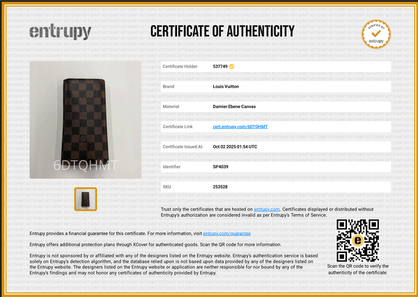 Louis Vuitton Damier Ebene Long Card Wallet COA