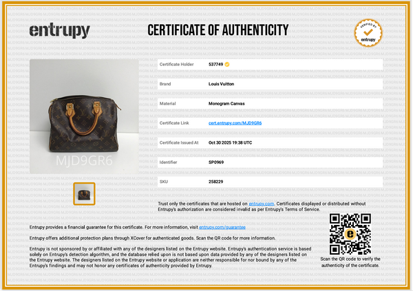 Louis Vuitton Monogram Speedy 25 Bag COA